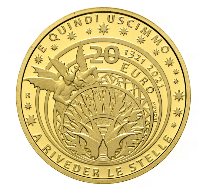 Italia 20 euros oro proof 2021 - 700° Aniversario de la Muerte de Dante Alighieri por 940.00 € ✅