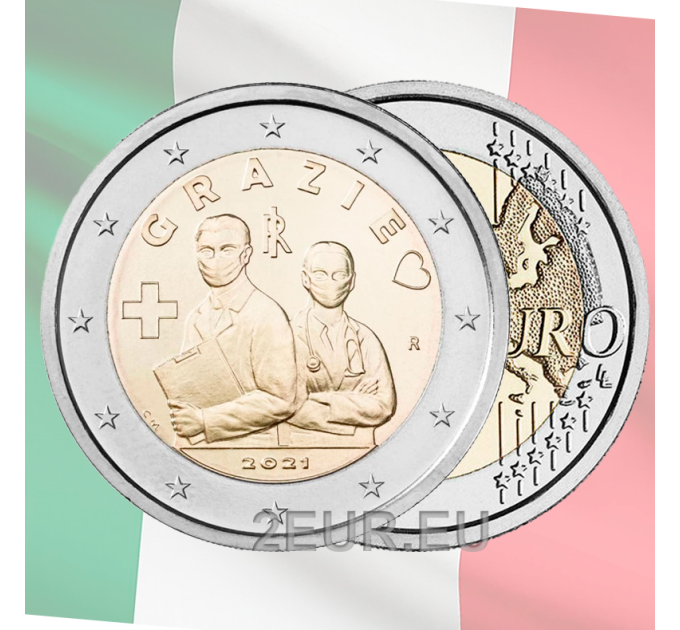 Italia 2 euro UNC 2021 - Grazie - Gracias - Profesiones Sanitarias por 4.00 € ✅