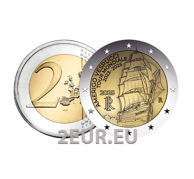 Italia 2 euro UNC 2025 - Viaje del barco Amerigo Vespucci por 3.60 € ✅