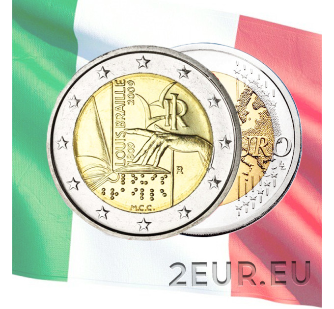 Italy 2 euro UNC 2009 - 200th Anniversary of the Birth of Louis Braille for 5.20 € ✅