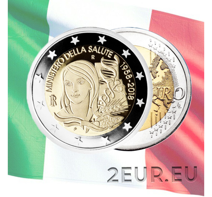 Italia 2 euro UNC 2018 - 60 Aniversario del Establecimiento del Ministerio de Salud Italiano 1958 por 5.00 € ✅
