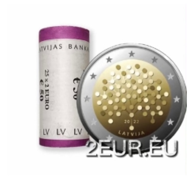 Letonia 2 euros UNC rollo 2022 - Educación financiera - 100 años del Banco de Letonia por 65.00 € ✅