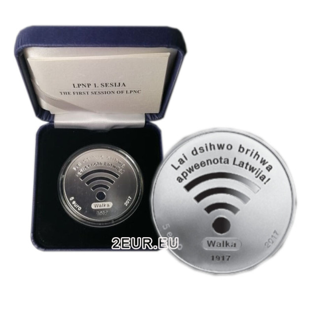 Letonia 5 euros de plata proof 2017 - 100 Años del Consejo Nacional Provisional de Walka por 110.00 € ✅