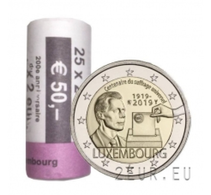 Luxemburgo 2 euros UNC rollo 2019 - Centenario del Sufragio Universal por 95.00 € ✅