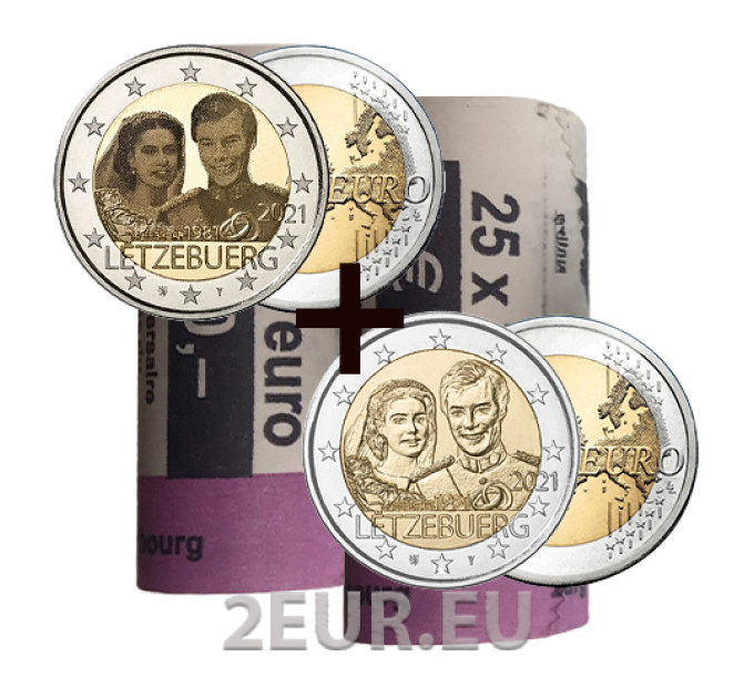 Luxemburgo 2 euros UNC rollo 2021 - 40º aniversario de boda del Gran Duque Enrique y la Gran Duquesa María Teresa por 225.00 € ✅