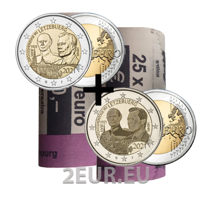 Luxemburgo 2 euros UNC rollo 2021 - Centenario del nacimiento del Gran Duque Juan por 225.00 € ✅