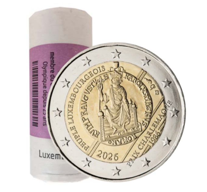 Luxembourg 2 euro UNC roll 2026 - 40TH ANNIVERSARY OF THE AWARDING OF THE INTERNATIONAL CHARLEMAGNE PRIZE TO THE LUXEMBOURGISH PEOPLE for 198.00 € ✅