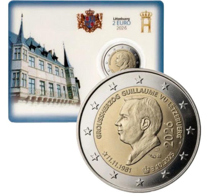 Luxembourg 2 euro BU 2026 - ACCESSION TO THE THRONE OF GRAND DUKE GUILLAUME AND HIS 45TH BIRTHDAY for 26.00 € ✅