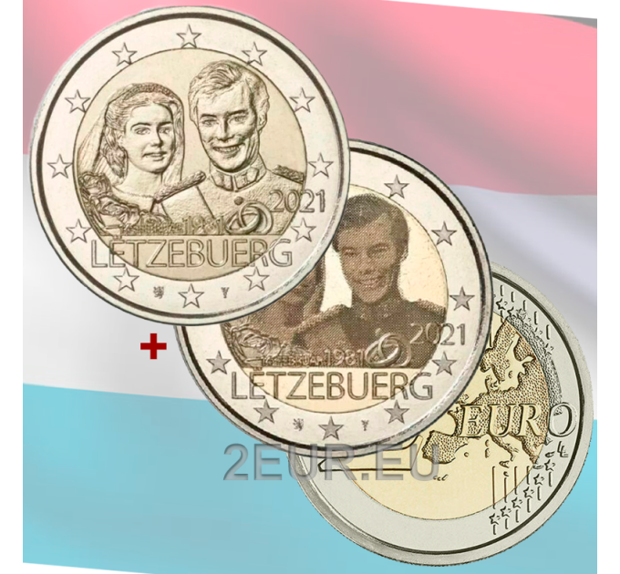 2 euros Luxemburgo UNC 2021- 40º Aniversario de Bodas de la Gran Duquesa María Teresa con el Gran Duque Enrique relieve+foto por 10.00 € ✅