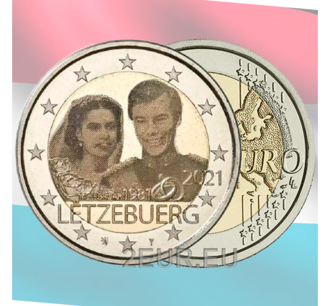 Luxembourg 2 euro UNC 2021- 40th Wedding Anniversary of Grand Duchess Maria Teresa With Grand Duke Henry photo for 5.50 € ✅