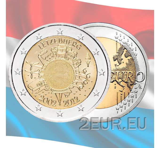 Luxemburgo 2 euros UNC 2012 - 10 Años de Euro Cash por 6.50 € ✅