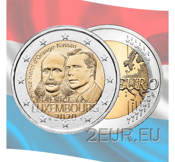 2 euros Luxemburgo UNC 2020 - 200º aniversario del nacimiento del príncipe Enrique de Orange-Nassau por 5.00 € ✅