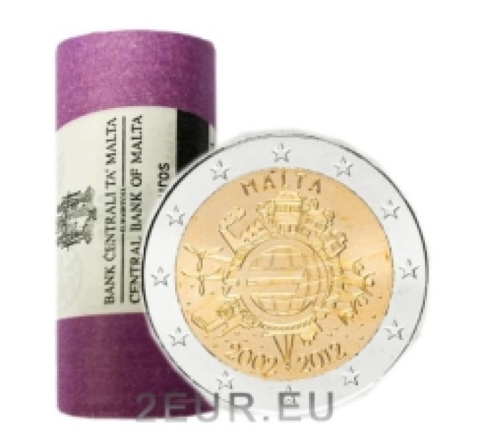 Malta 2 euro UNC roll 2012 - 10 years of euro for 110.00 € ✅