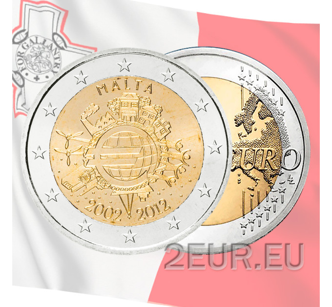 Malta 2 euros UNC 2012 - 10 Años de Euro Cash por 7.30 € ✅