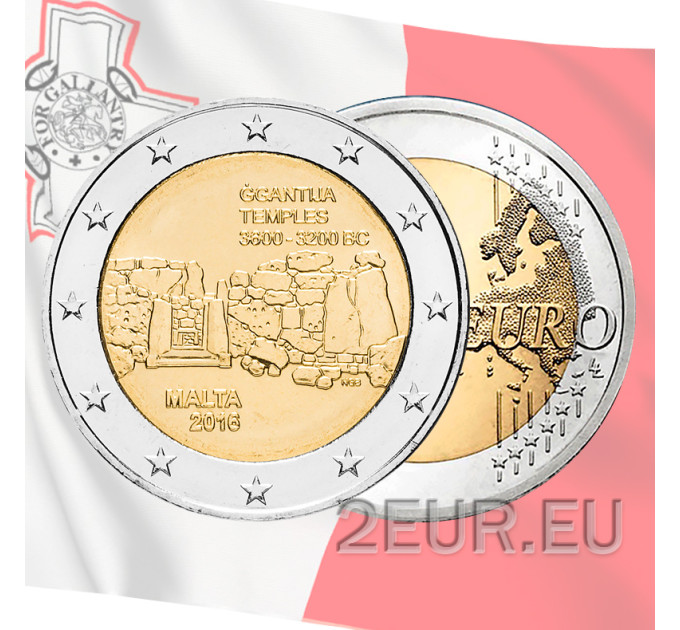 Malta 2 euro UNC 2016 - Ggantija Temples for 6.30 € ✅