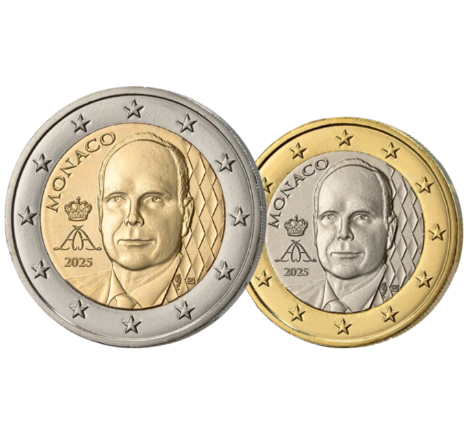 Monaco 1 and 2 euro UNC 2025 - Prince Albert II for 9.00 € ✅