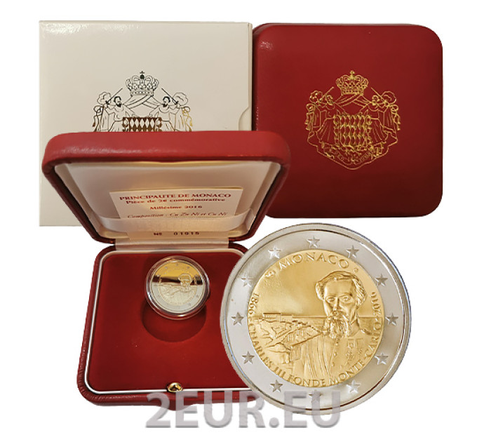 Mónaco 2 euros PROOF 2016 - 150 Aniversario de la Fundación de Montecarlo por Carlos III por 1,290.00 € ✅