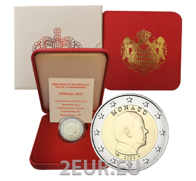 Mónaco 2 euros BU 2021 - Príncipe Alberto II por 26.50 € ✅
