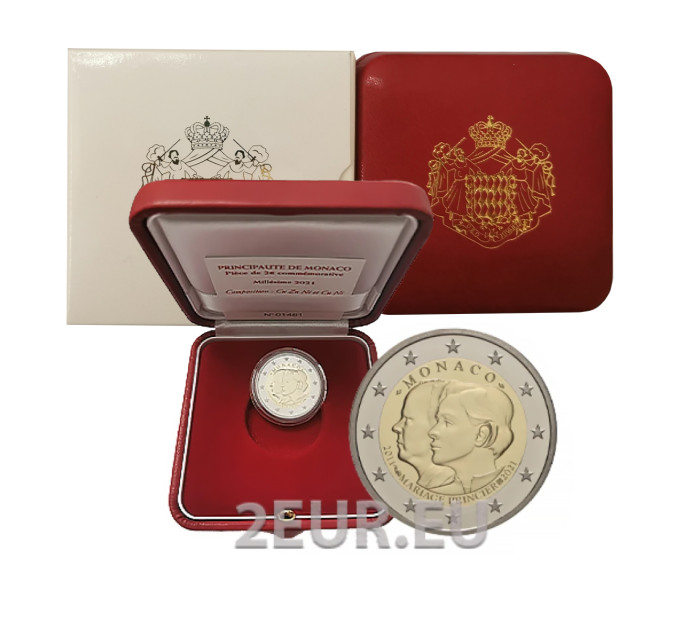 Mónaco 2 euros PROOF 2021 - Décimo aniversario de bodas del Príncipe Alberto II y la Princesa Charlène por 400.00 € ✅