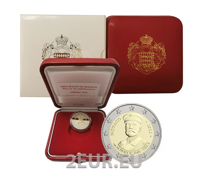 Mónaco 2 euros PROOF 2022 - Centenario de la muerte de Alberto I - Príncipe de Mónaco por 520.00 € ✅
