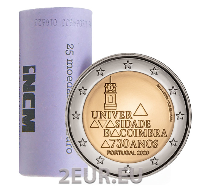 Portugal 2 euros UNC rollo 2020 - 730 Años Universidad de Coimbra por 100.00 € ✅