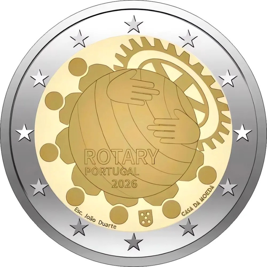 Portugal 2 euro UNC roll 2026 - 100th Anniversary of the Rotary Foundation in Portugal Portugal 2 euro UNC roll 2026 - 100th Anniversary of the Rotary Foundation in Portugal