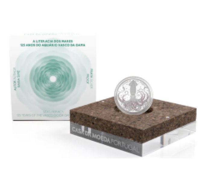 Portugal 7,5 euros de plata proof 2023 - Alfabetización marina - 125 años del acuario en Vasko de Gama por 75.00 € ✅