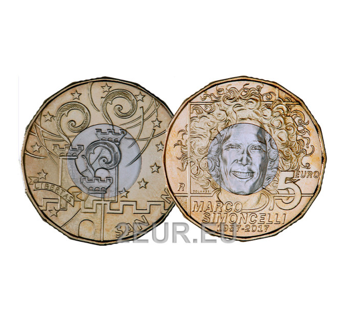 San Marino 5 euro UNC 2017 - "30 aniversario del nacimiento de Marco Simoncelli" por 8.50 € ✅