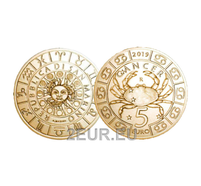 San Marino 5 euro UNC 2019 - "Signos del Zodíaco - Cáncer" por 9.50 € ✅