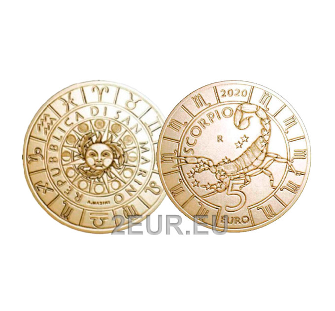 San Marino 5 euro UNC 2020 - "Signos del zodíaco - Escorpio" por 8.50 € ✅