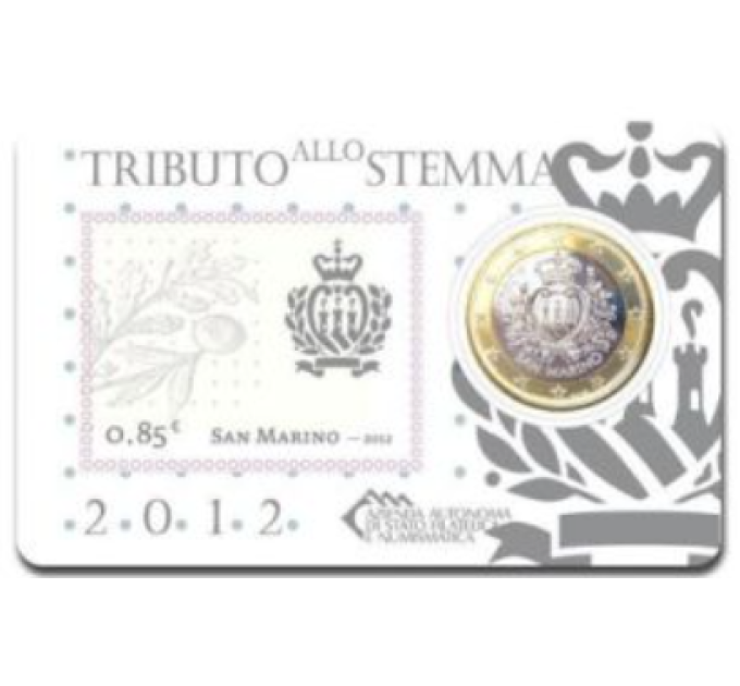 San Marino 1 EURO BU 2012 - 1 EURO + STAMP for 8.50 € ✅