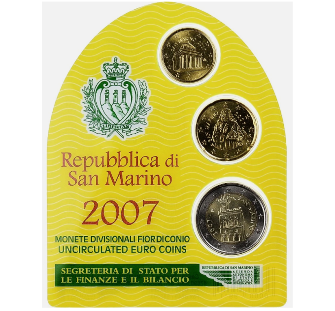 San Marino BU 2007 - 10 Cent and 20 Cent and 2 Euro for 28.50 € ✅