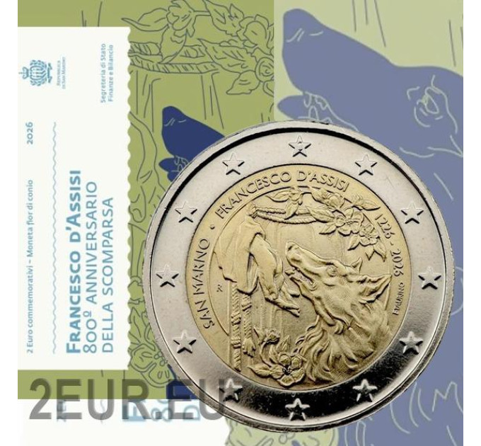 San Marino 2 euro BU 2026 - 800th anniversary of the death of Francis of Assisi for 25.00 € ✅
