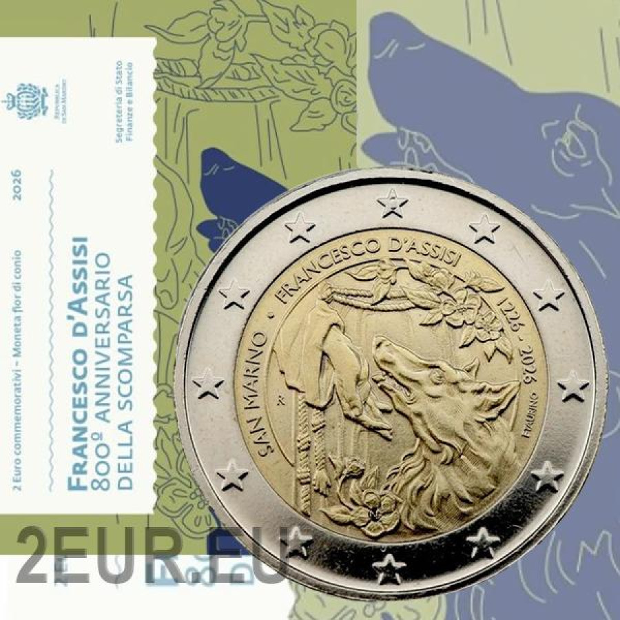 San Marino 2 euros BU 2026 - 800.º aniversario de la muerte de Francisco de Asís
