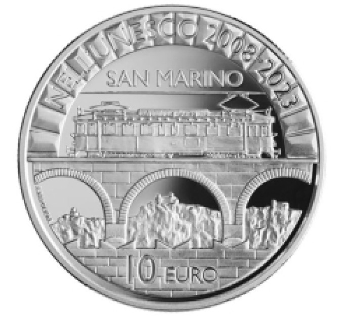 San Marino 10 euro proof 2023 - 15th Anniversary of the inclusion of the San Marino Old Town and Mount Titano in the UNESCO World Heritage List for 80.00 € ✅