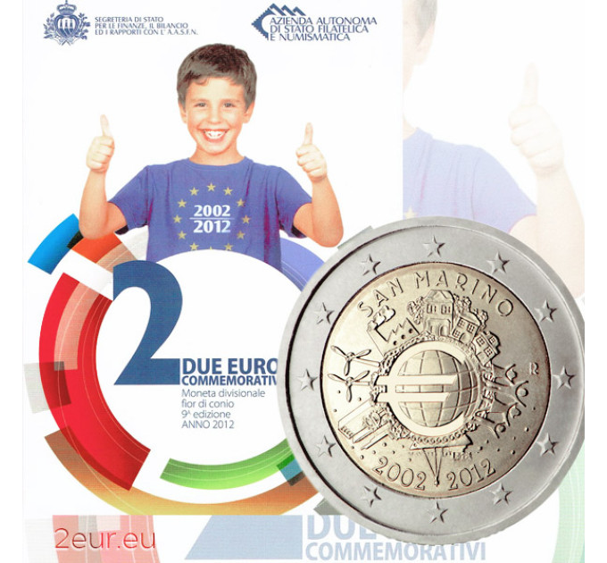 San Marino 2 euros BU 2012 - 10 Años de Euro Cash por 25.00 € ✅