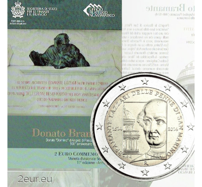San Marino 2 euro BU 2014 - 500th Anniversary since the Death of Donato Bramante for 23.00 € ✅