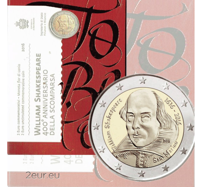San Marino 2 euros BU 2016 - 400 Años de la Muerte de William Shakespeare por 25.00 € ✅