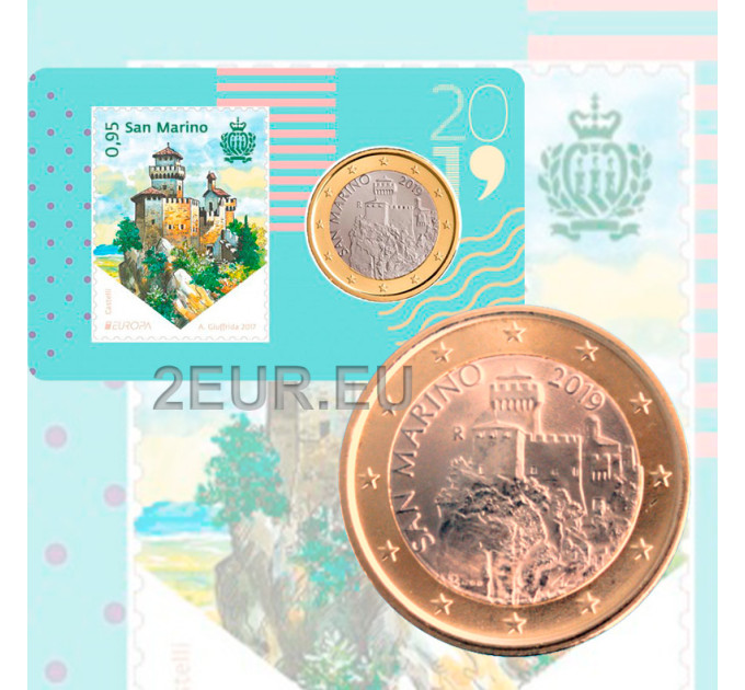 San Marino 2019 - 1€ BU C/C №3 + Sello por 8.50 € ✅