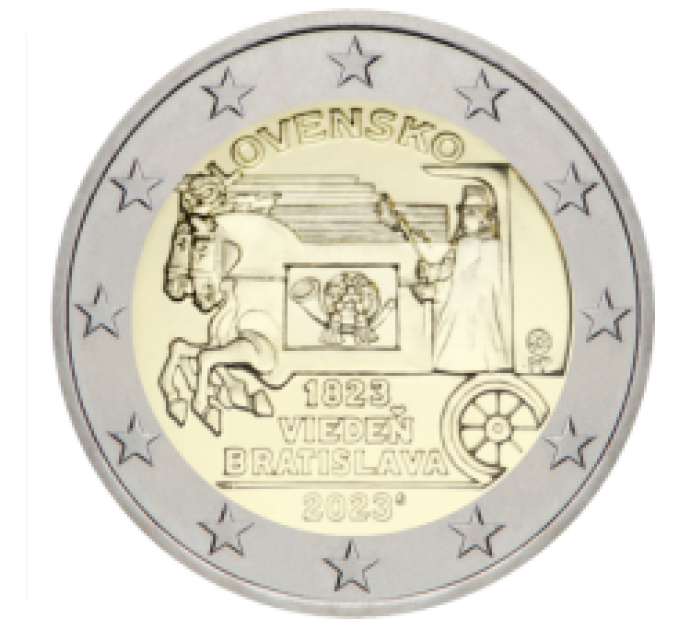 Slovakia 2 euro UNC 2023 - 200th anniversary of the opening of horse mail on the Vienna-Bratislava route for 3.50 € ✅