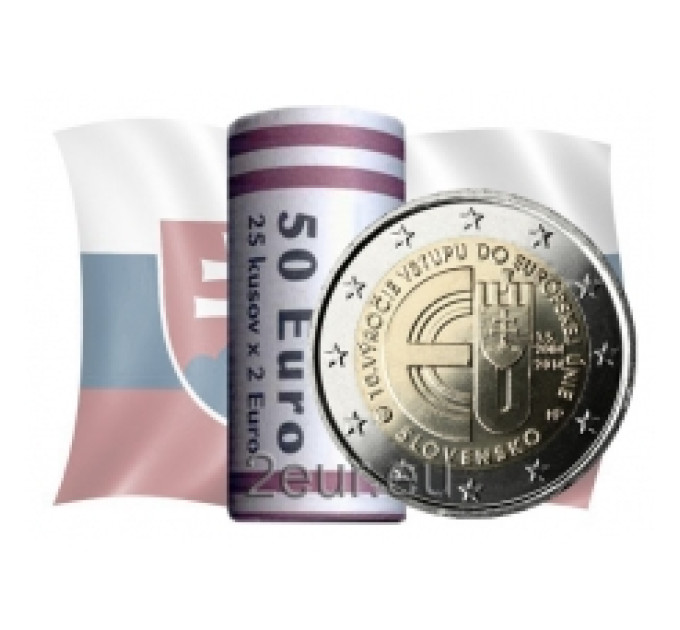 Slovakia 2 euro UNC roll 2014 -10 Years of Slovakian Membership in EU for 85.00 € ✅