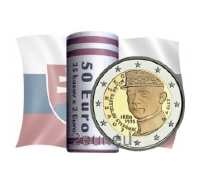 Slovakia 2 euro UNC roll 2019 - 100th Anniversary of the Death of Milan Rostislav Stefanik for 62.50 € ✅
