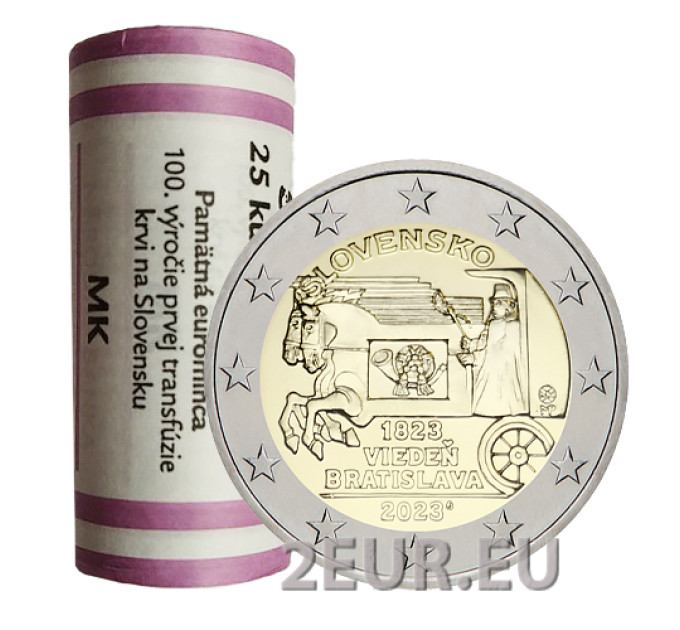 Slovakia 2 euro UNC roll 2023 - 200th anniversary of the opening of horse mail on the Vienna-Bratislava route for 59.00 € ✅