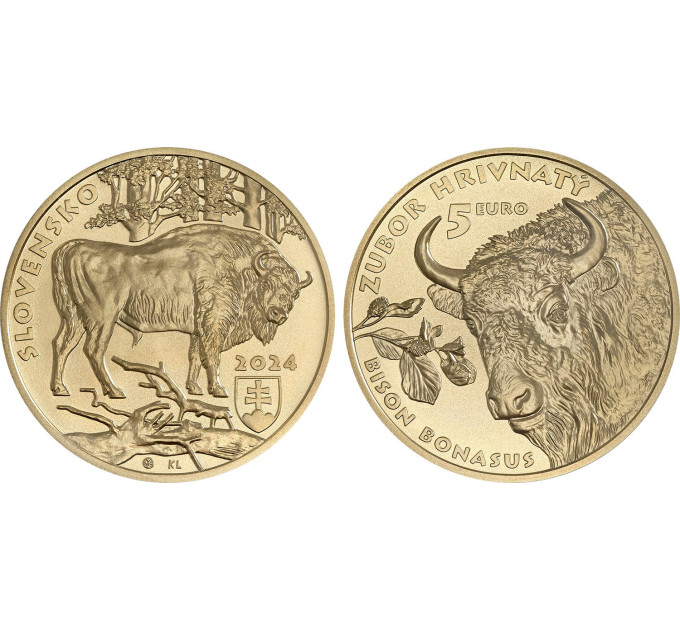 Eslovaquia 5 euros UNC 2024 - Fauna y Flora en Eslovaquia - El bisonte europeo por 7.50 € ✅