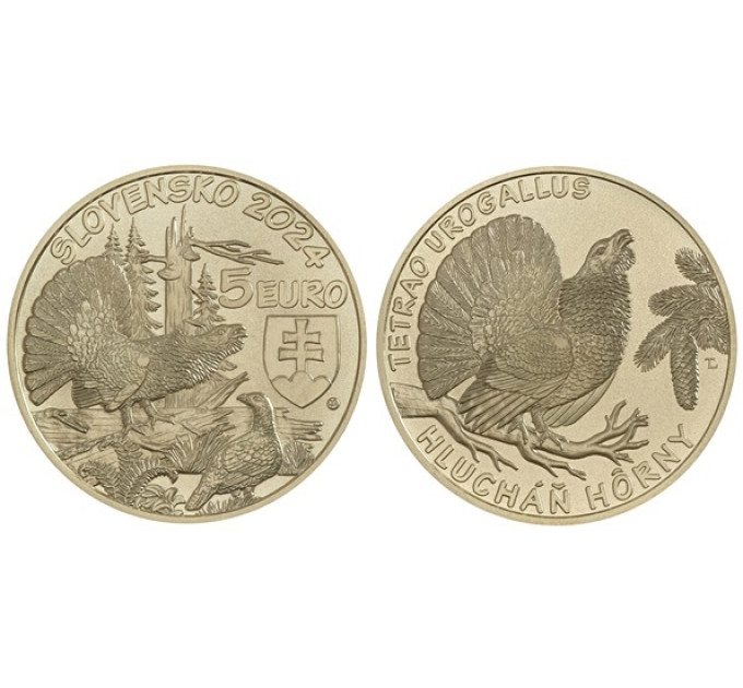 Eslovaquia 5 euros UNC 2024 - Fauna y Flora en Eslovaquia - urogallo de montaña por 8.50 € ✅