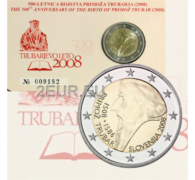 Eslovenia 2 euros BU 2008 - 500 Aniversario del Nacimiento de Primoz Trubar C/C por 26.00 € ✅