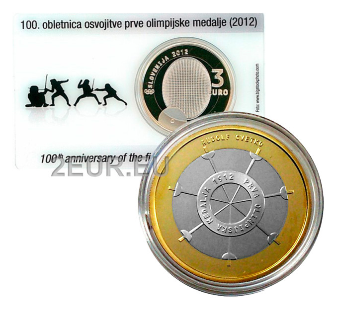 Eslovenia 3 euros proof 2012 - 100 aniversario de la primera medalla olímpica por 19.50 € ✅