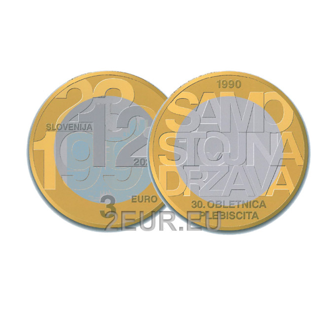 Slovenia 3 euro UNC 2020 - 30th Anniversary of the Plebiscite on the Independence of the Republic of Slovenia for 9.90 € ✅