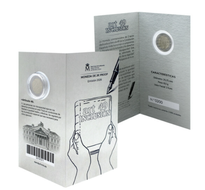 Spain 2 euro proof 2026 - Article 49: Disability, Protection, Rights and Inclusion for 27.00 € ✅