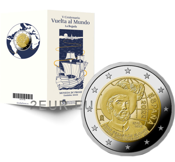 España 2 euros proof 2022 - 500 aniversario de la primera vuelta al mundo de Juan Sebastian Elcano por 35.00 € ✅